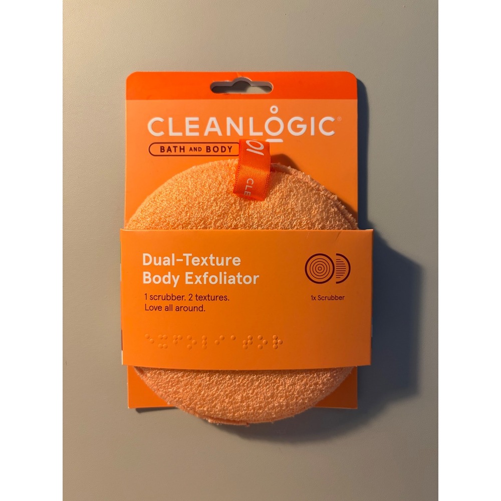 Cleanlogic Dual-Texture Body Exfoliator Orange Round Antimicrobial Scrubber NEW